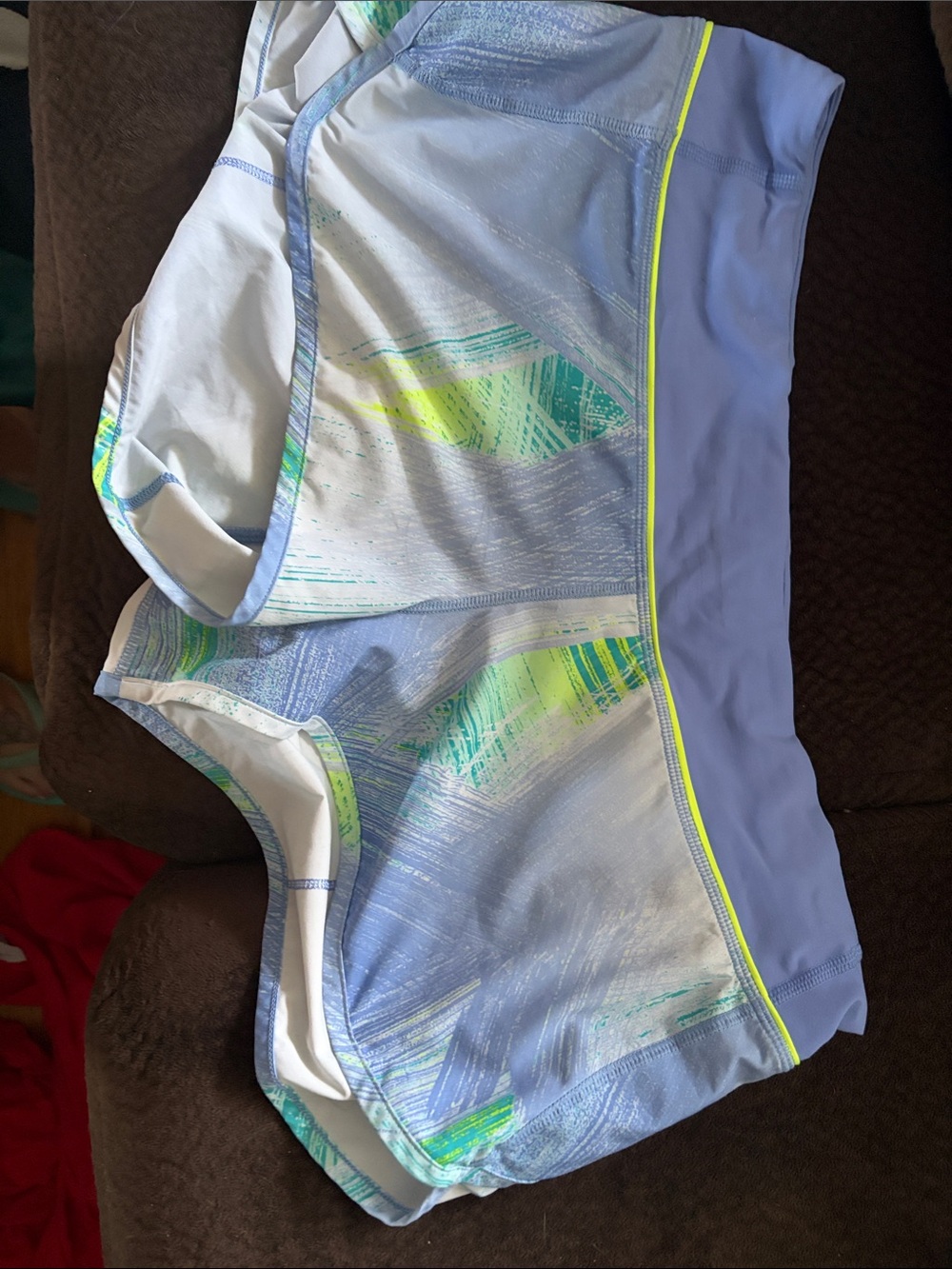 Light Blue Athletic Sports Bra with Neon Lime Trim